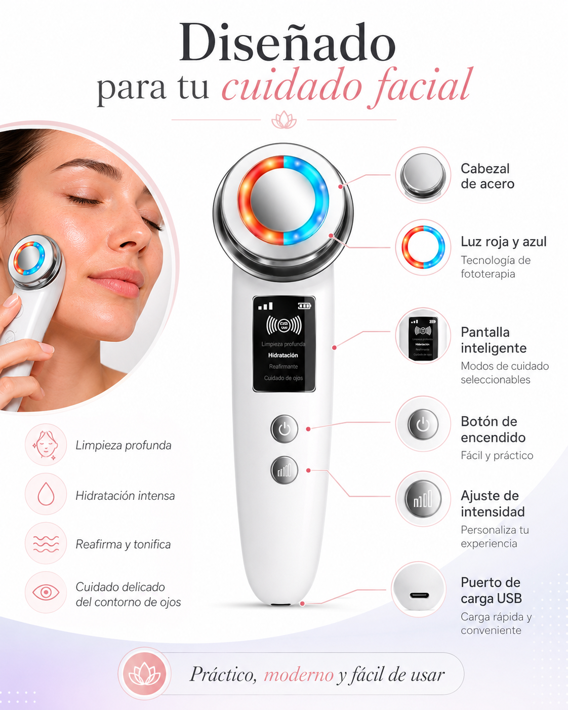 Masajeador Limpieza Facial - Ultrasonico